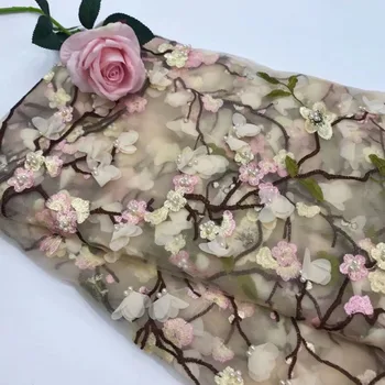 

New Arrival African Appliqued Tulle Lace Fabric Wholesale African Party Laces Popular 3D Rose Beaded French Lace Fabrics