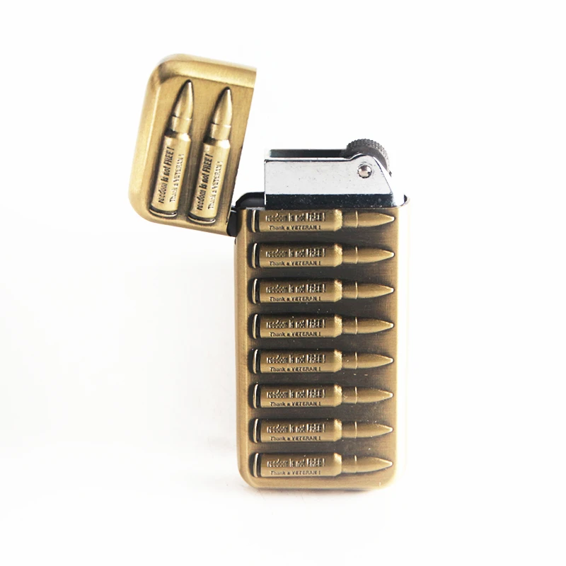 

New Style Cheap Butane Gas Lighter Square Shape Bronze Metal Grinding Wheel Lighters Xf-609