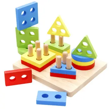 

Wooden Blocks Early Educational Toy Four Column Shape Matching Geometry Kids Color Cognition Tool