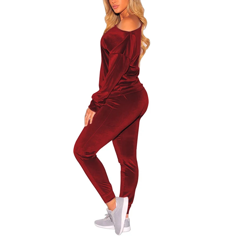 Women Casual Velvet Off Shoulder Sweatshirt Jogger Pants Two Piece Set  Tracksuit Sets Femme Solid Long Sleeve Sweatsuits|Women's Sets| - AliExpress