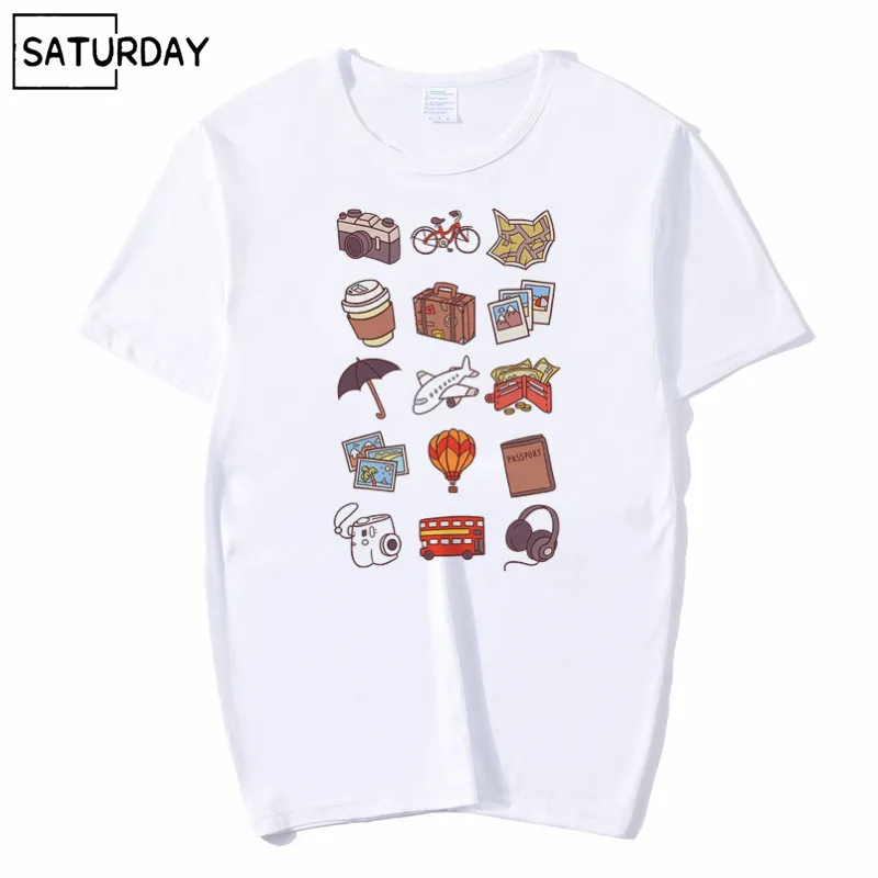 

Men Travel Icon Funny T-shirt Women Unisex Graphic Premium Short Sleeves O-Neck White Hipster T-shirt Men's Streetwear