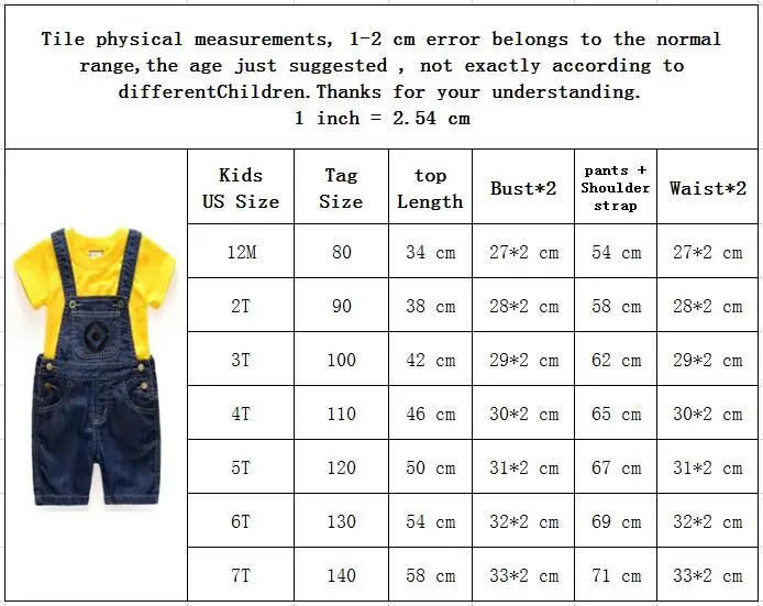 Новая летняя детская желтая футболка с героями мультфильмов и джинсовые комбинезоны комплект одежды для мальчиков, детская одежда шорты с лямками, джинсы для маленьких мальчиков