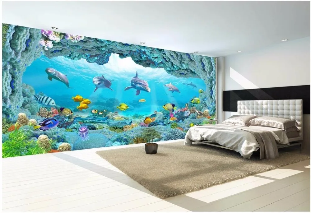 3d фото обои на стену морской мир Дельфин аквариум домашний Декор Гостиная фон 3d настенные фрески обои для стен 3 d