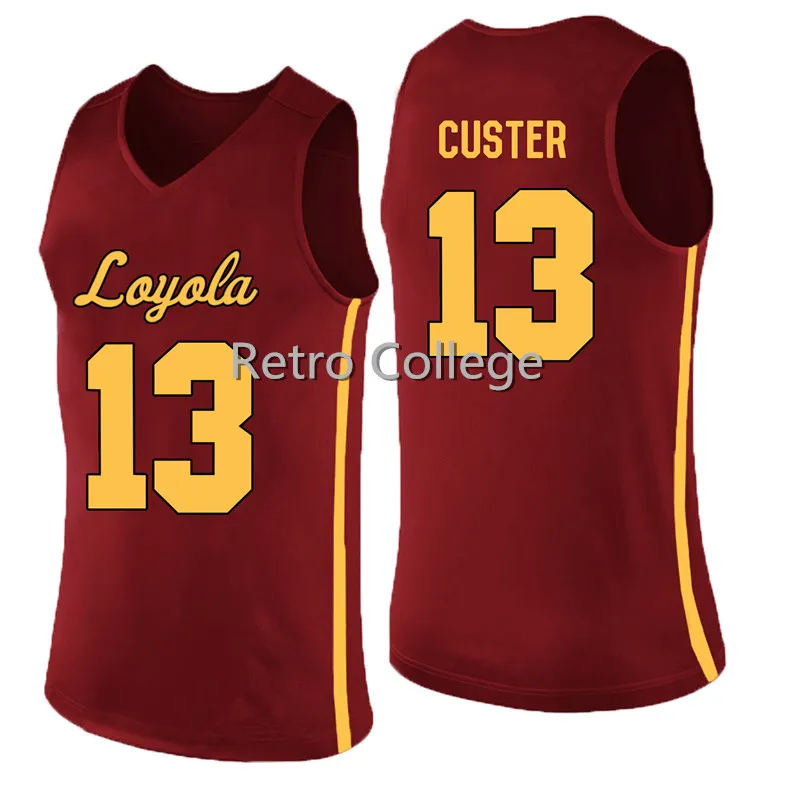 

Loyola Chicago Ramblers #14 Ben Richardson 13 Clayton Custer 25 Cameron Krutwig Red white Sewn College Basketball JerseyS