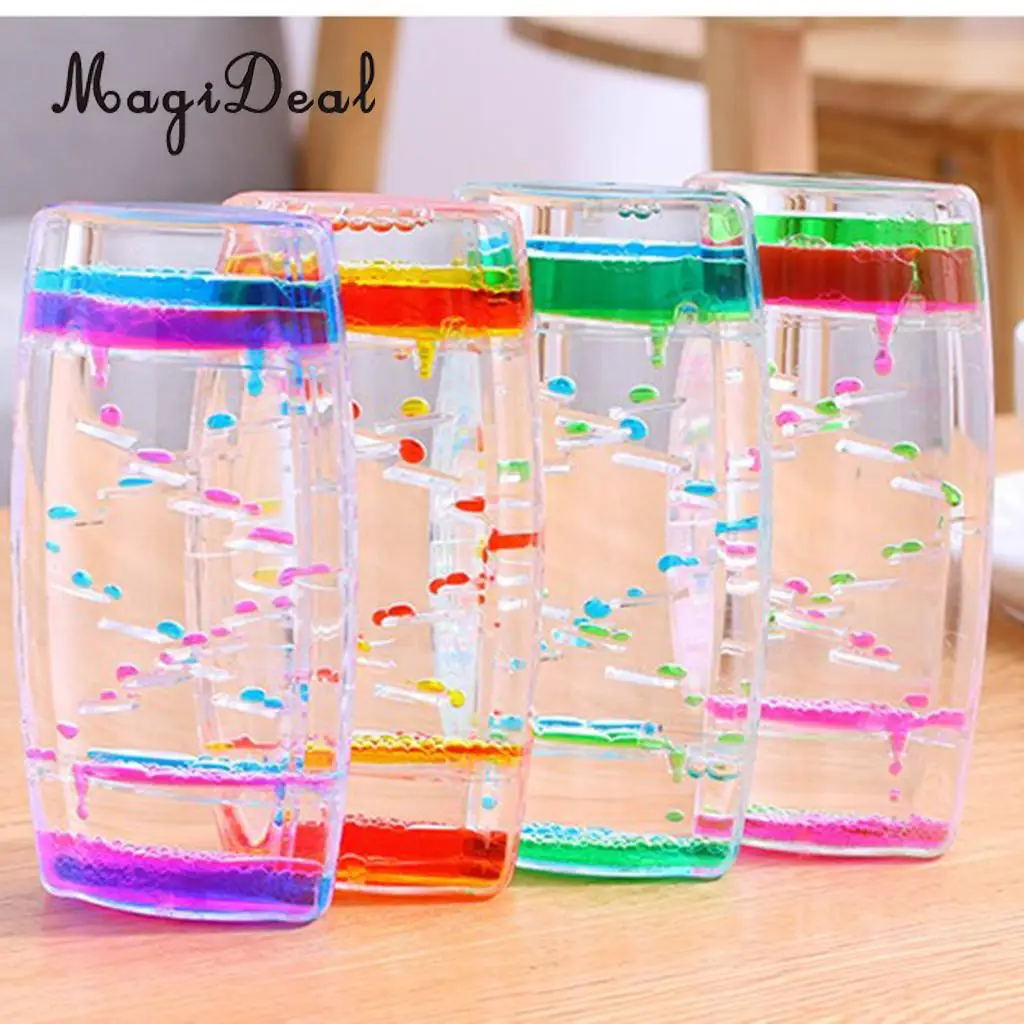 1Pc Square Floating Oil Liquid Bubbler Motion Timer Hour Glass Ladder for Room Desk Table Decor Children Kids Toy Novelty Gift