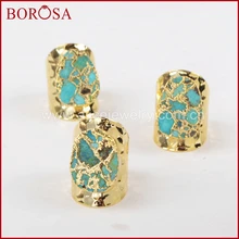 BOROSA Elegant Natural 100% Blue Stone Gold Band Ring, Wholesale New Drusy Natural Stone Rings Jewelry for Party as gifts G1284 notebook stone by stone a6 100 100