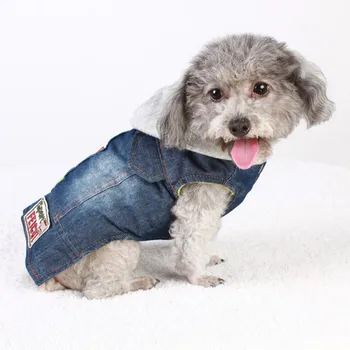 

Pet Dog Clothes Autumn And Winter New Denim Coat Dog Clothes Teddy Two Feet