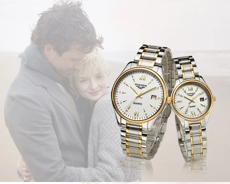 GUANQIN, деловые парные часы, набор для мужчин и женщин, часы для влюбленных, наручные часы, роскошные золотые кварцевые часы, женские часы, женские наручные часы