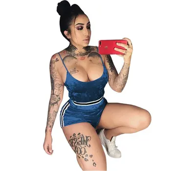 

Casual Fitness Tracksuits Summer Velvet Shorts 2 Piece Set for Women Striped Outfits Top and Short Suit Plus Size 16