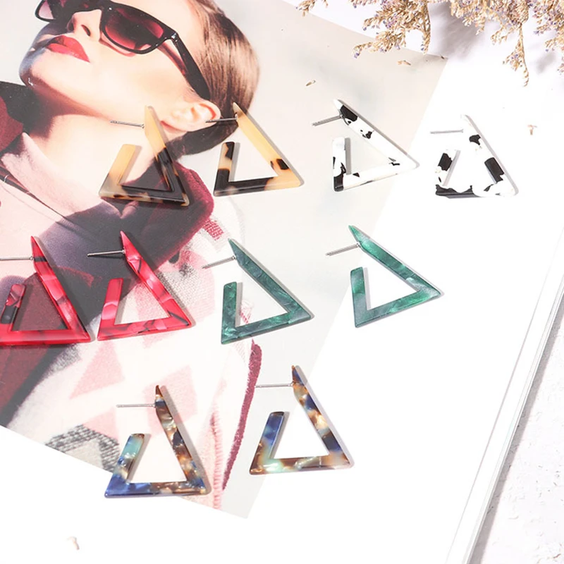 

Fashion Jewelry Acrylic Resin Triangle Earrings Women Geometry Earrings Acetate Brincos Stud Earrings Statement Girls Ear Stud