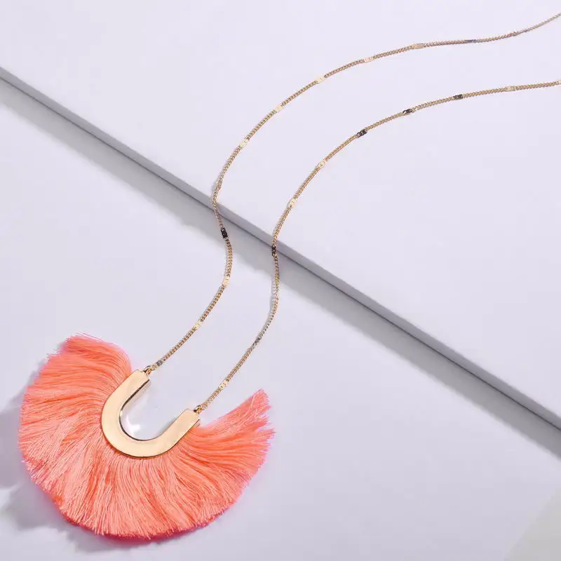 

New Arrival Hot Sale U Shape Long Chain Cotton Tassel Fringed Pendants Necklaces for Women Fashion Fall Boho Jewelry Gift