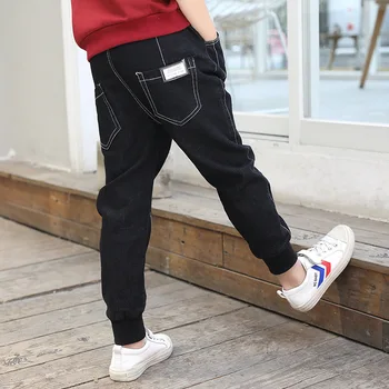 

2018 New Fashion Solid Boys Jeans Cotton Elastic Waist Kids Pants Brief Active Cozy European And American Style Children Jeans