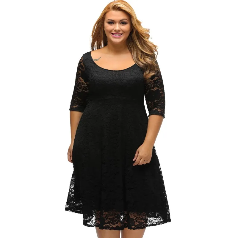 Black-Floral-Lace-Sleeved-Fit-and-Flare-Curvy-Dress-LC61395-2-1_conew1