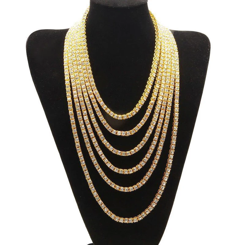 

Hip Hop Men's 5mm Bling Bling Iced Out CZ 1 Row Tennis Chain Chain Luxury Brand Gold Men Fashion Necklace Jewelry
