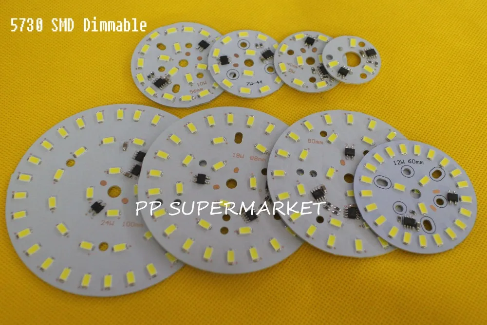 

20pcs 220v 5730 SMD dimmable led pcb plate 3W 5W 7W 10W 12W 15W 18W 24W integrated ic driver lamp panel White Warm White