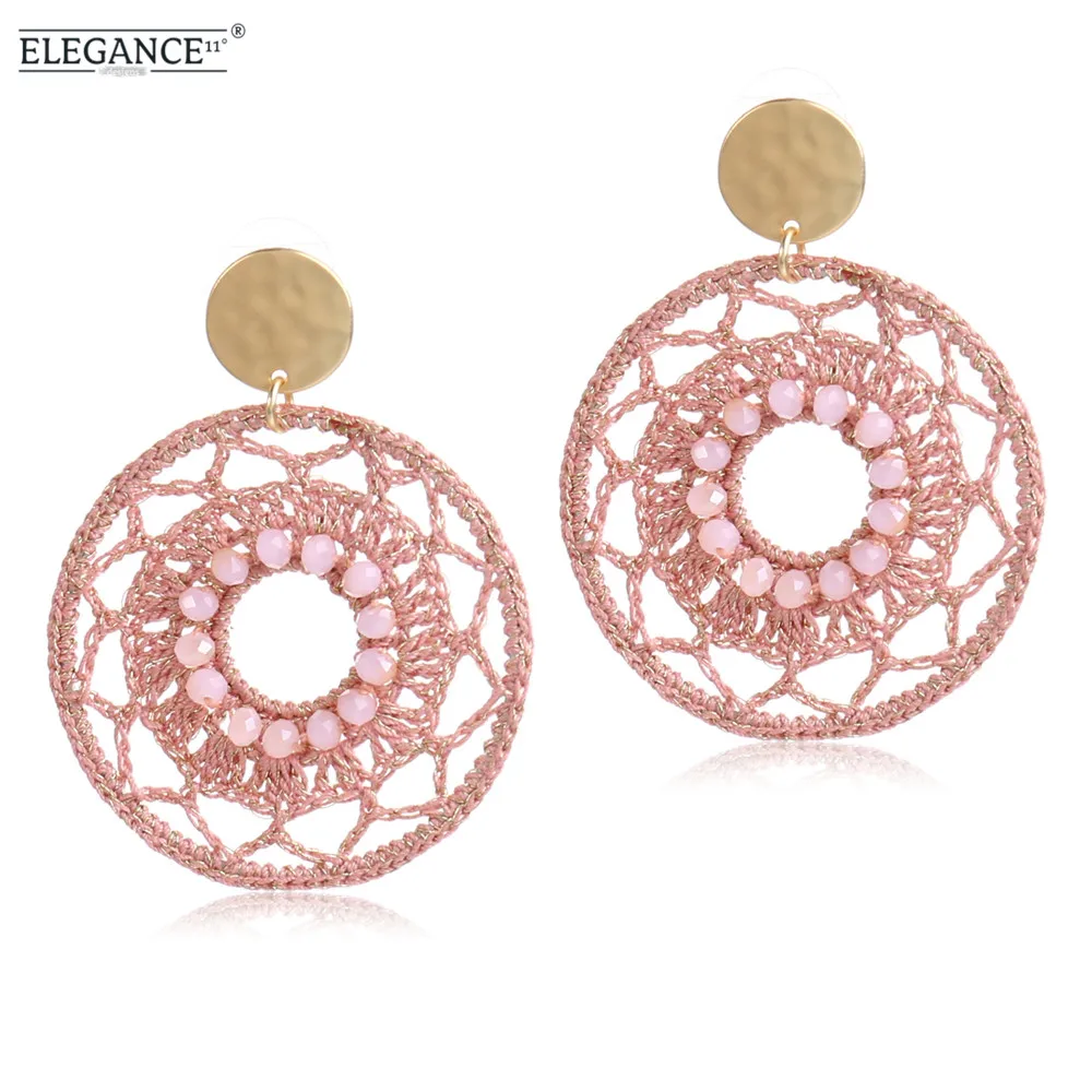 

ELEGANCE11 Handmade Crochet Big Earrings Bohemian Hollow Round Drop Earrings for Women Fashion Dangling Earrings