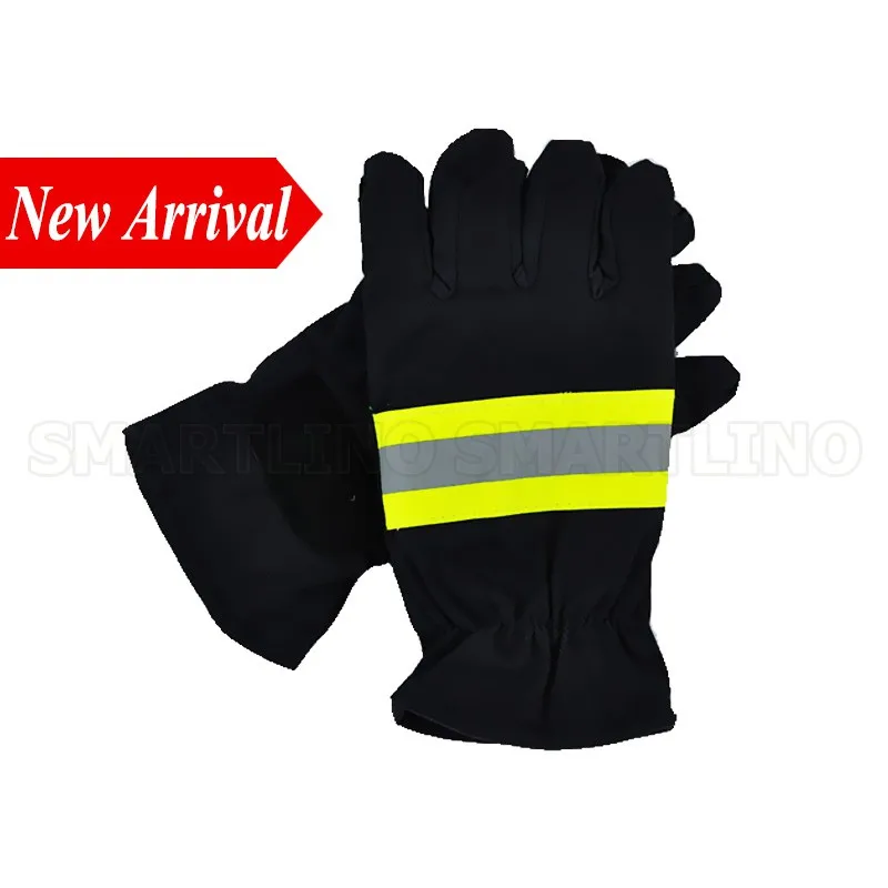 

Black Firefighter's Hand Protective Safety Gloves Fire Rescue Flame Retardant Working Gloves with Reflective Material Tape
