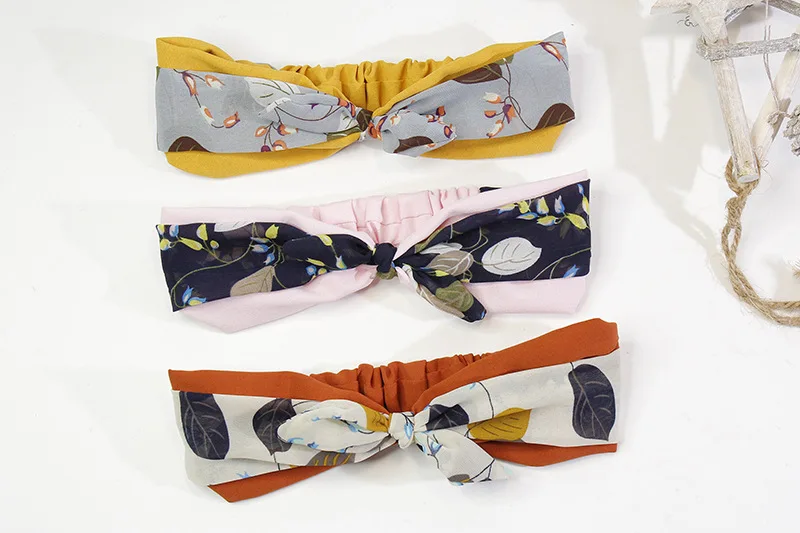 7Chiffon Bunny Ears Baby Girl Hairband High Elastic Comfort Newborn Toddler Headband Fashion Floral Print Headwear Hair Accessories
