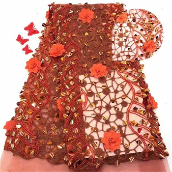 

NEW 3D Sequins High Quality African Lace Fabric 2019 French Tulle Lace Fabric Appliqued 5 Yards Net Lace Wedding