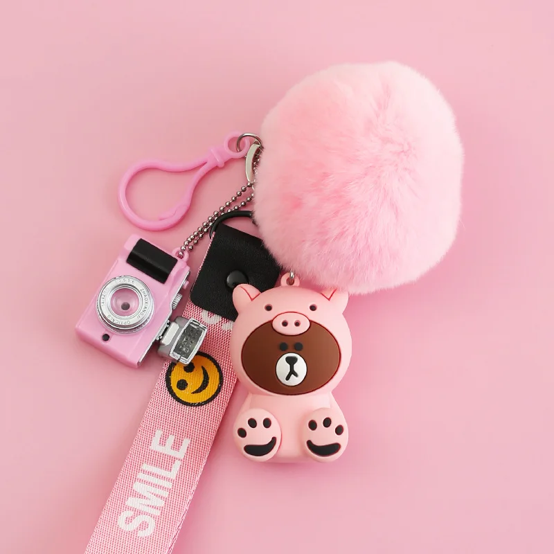 

Handmade Fashion Cartoon Bear Brown Keychain Creative Wristband Rex Rabbit Hair Pom Pom Keyring Bag Charm Pendant Gift For Women