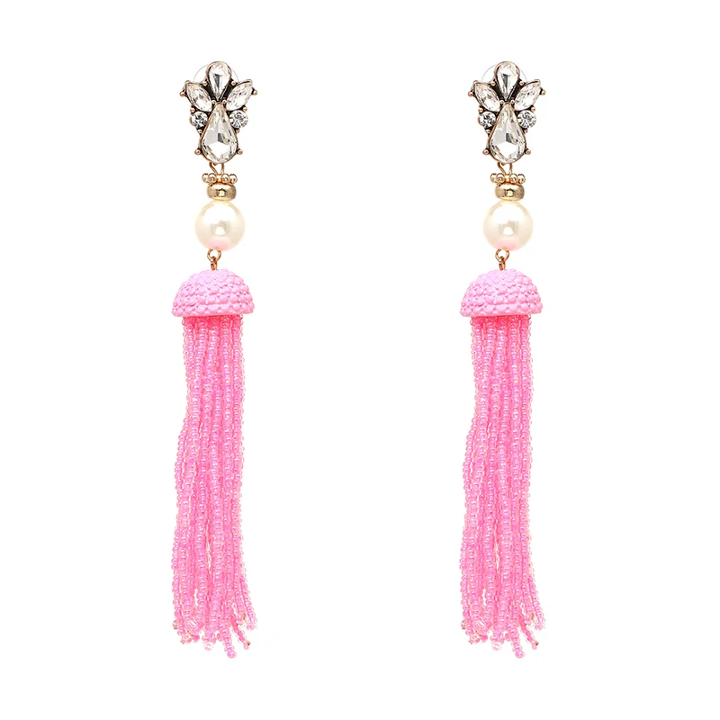 JUJIA 9 COLORS RESIN BEADS TASSEL LONG DANGLE DROP EARRINGS STATEMENT EARRING BEADED TASSEL EARRINGS FRINGED EARRING JEWELRY NHJJ3018