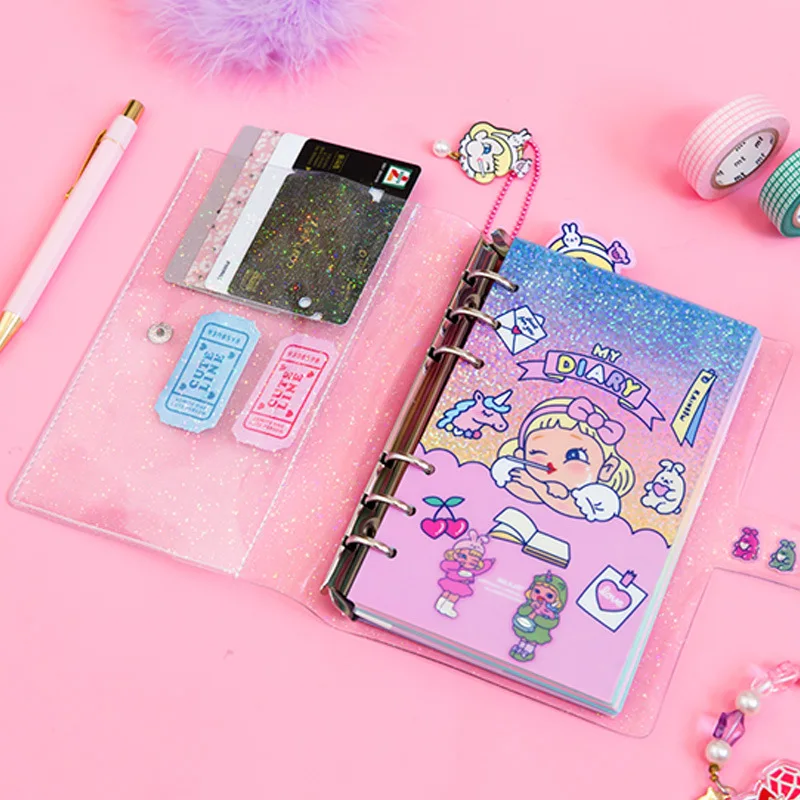 

1pcs Transparent pvc Cover Planner Notebook Girl Travel Journal Diary loose-leaf Book Exercise Composition Binding Note Notepad