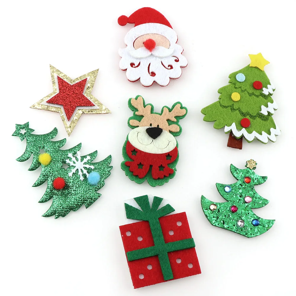 Christmas Decorations Fashion Christmas Snowflake Tree Hat Gift Star Patchse Diy Craft Accessory Handmade Applique Patch For Clothes Hat Felt Applique