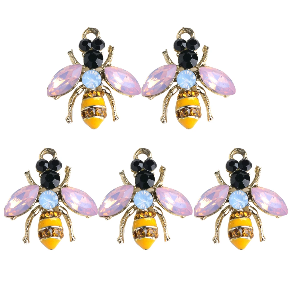 5pcs Mini Enamel Rhinestone Bee Charms Pendants Beads fit Necklace Bracelet Jewelry Making Crafts DIY Kegchain/Phone/Bag Charms