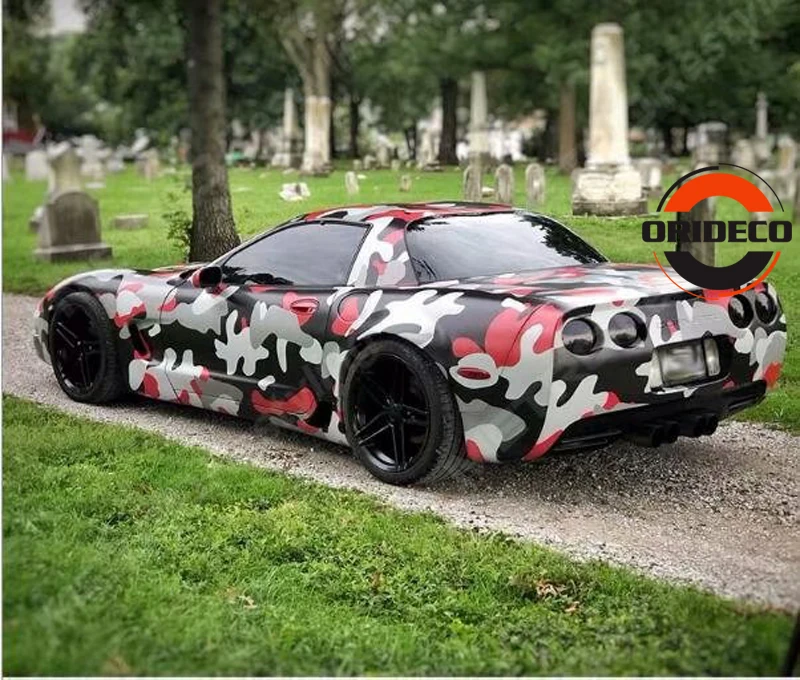 New Arrival red black white camo vinyl wraps 7