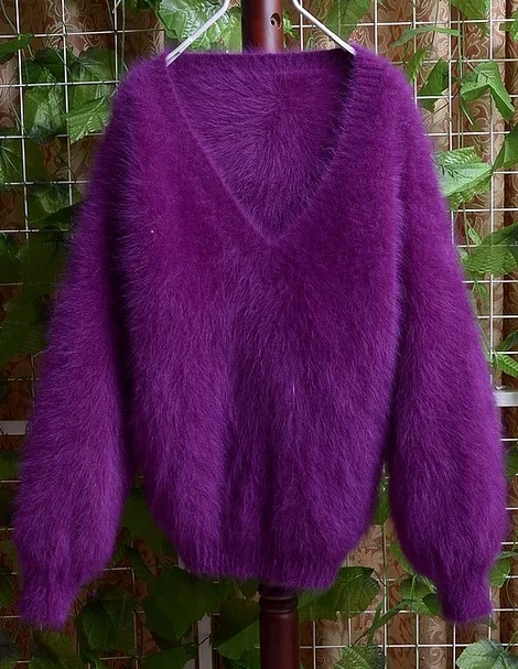

The new lady Plush Mink Collar Pullover Sweater V mink cashmere tailored free shipping J54