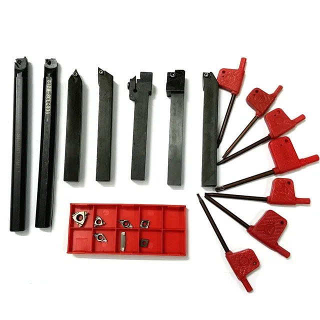 21pcs/set 12mm Shank Lathe Turning Tool Holder Boring Bar  + Silver Carbide PVD Inserts Set For Machining Steel