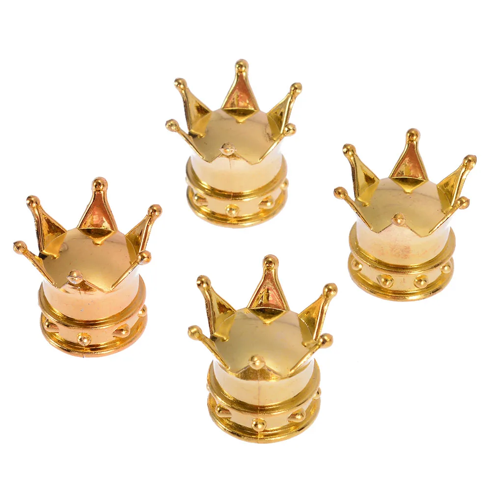 Auto Tire Decoration 4pcs Gold Crown Aluminum Car Dust Cover Truck Bike Wheel Tyre Tire Air Valve Stem Caps