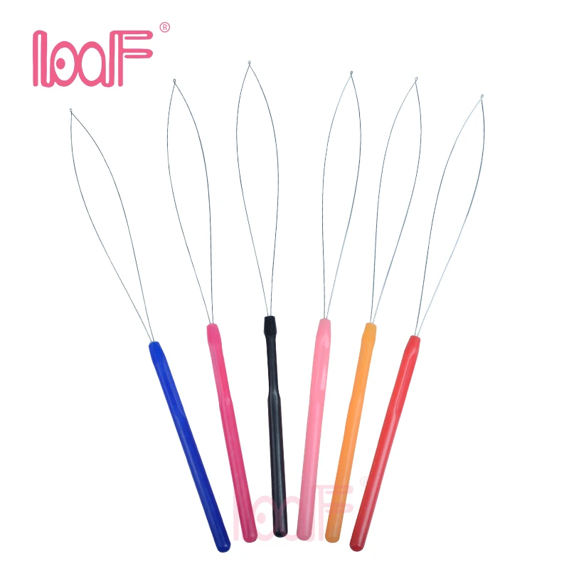 

LOOF 1pcs plastic crochet hook pulling needle Loop threader tool for I tip Hair Extension Micro Ring Tools 6 colors random send