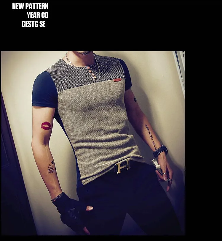 2019 Summer Fashion Mens T Shirt Casual Patchwork Short Sleeve Men T-Shirt Mens Clothing Casual Slim Fit Hip-Hop Top Tees 5XL -