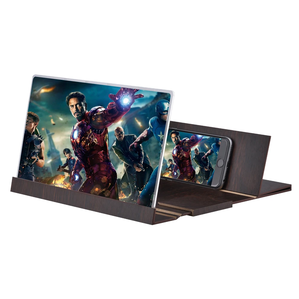 

12 inch Desktop Folding Wood Bracket Mobile Phone Screen Magnifier 3D HD Video Phone Screen Amplifier Smartphone Holder Stand