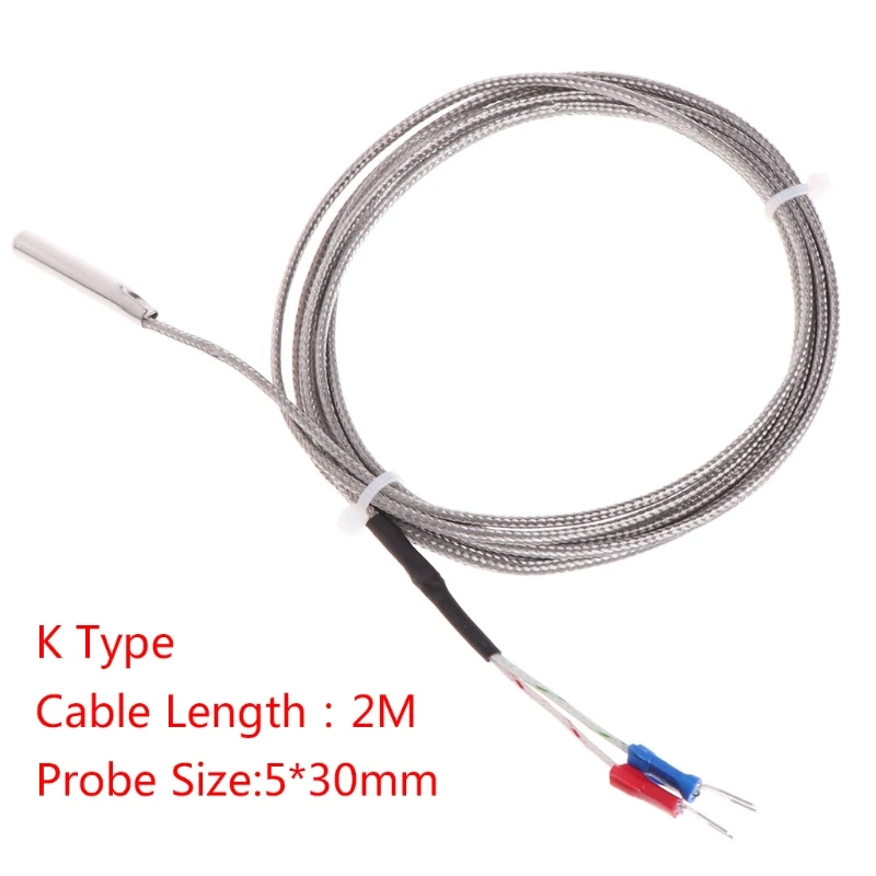 

2m K-Type Thermocouple Temperature Sensor 0-600 Degrees Celsius 5*30mm Probe Stainless Steel-M35