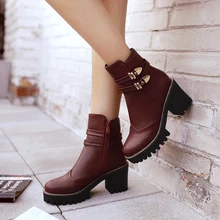 2016 kurze stiefel frauen starke ferse herbst schuhplattform klobigen stiefel weibliche plattform punk martin stiefel frauen motorradstiefel