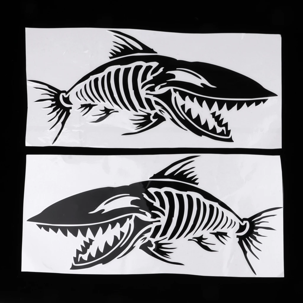 2 Pieces Durable Large Skeleton Fish  Stickers Decals For Kayak Canoe Fishing Boat Dinghy Car Truck Window Graphics Accessories 
