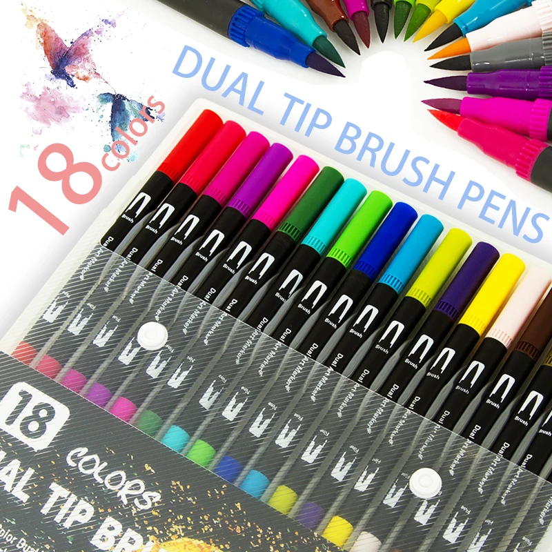 

Dual Tips 18/60/72/100 Art Marker Water Based Ink Soft Fine Brush Pen With PP Package