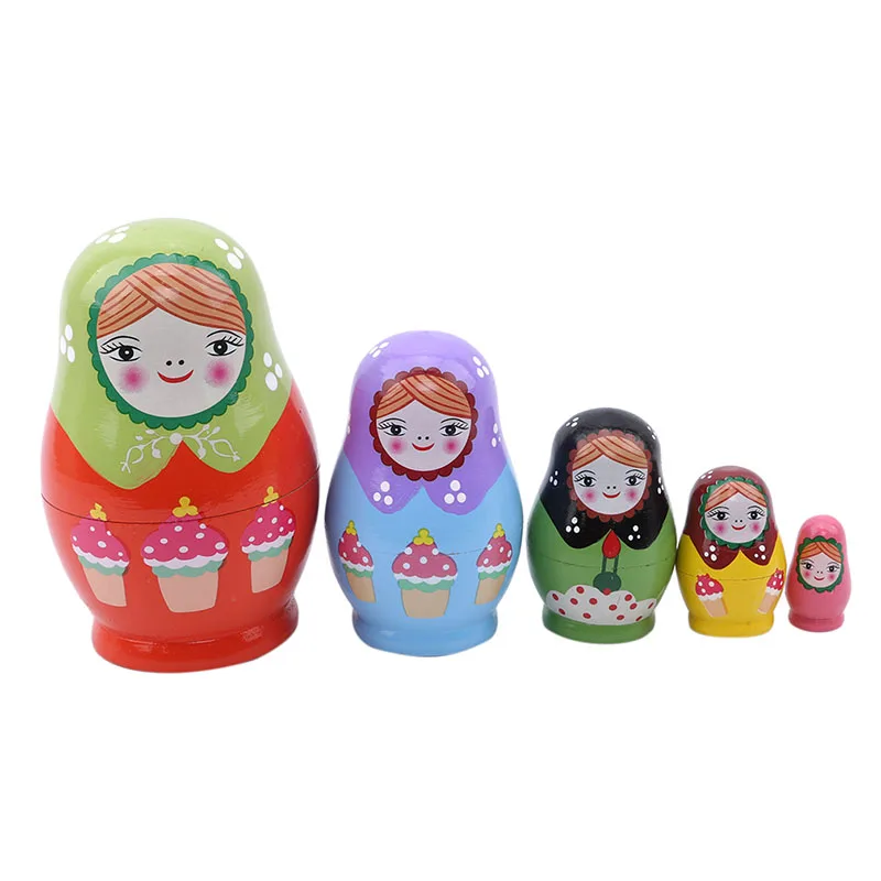 Russian Matryoshka Babushka Wooden nesting dolls toy hand painted 5pcs