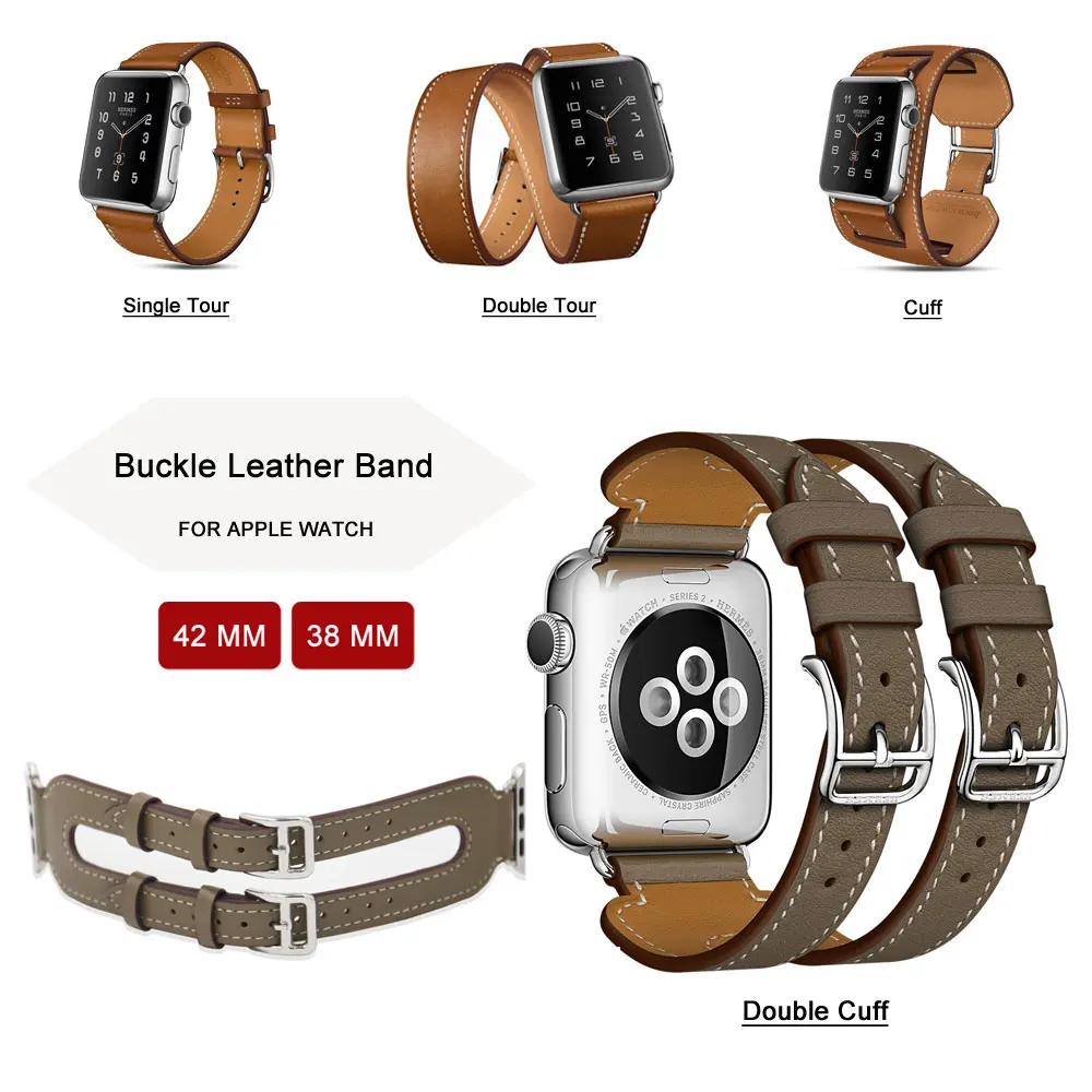 Fashion Double Tour Bracelet Leather Watchband Extra Long Genuine Leather Strap For Apple Watch Band 42mm 38mm Series 3/2/1