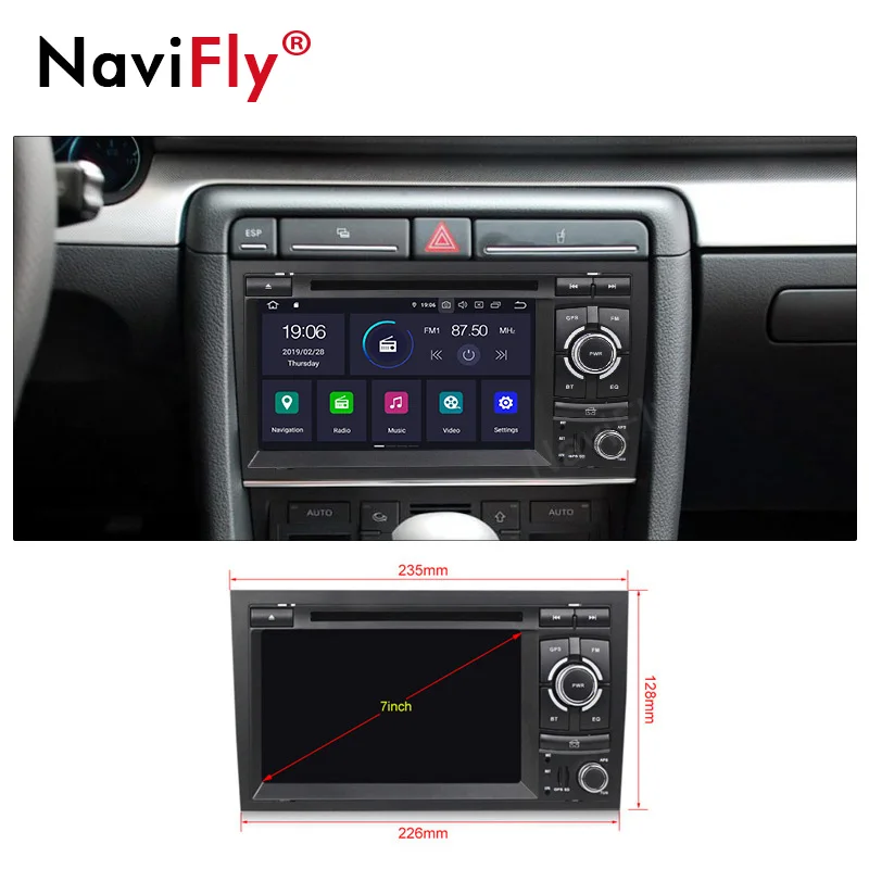 Excellent NaviFly 7" 2 din PX30 IPS DSP android 9.0 car dvd player for Audi A4 S4 RS4 2002-2008  Autoradio with GPS system BT WIFI USB RDS 4