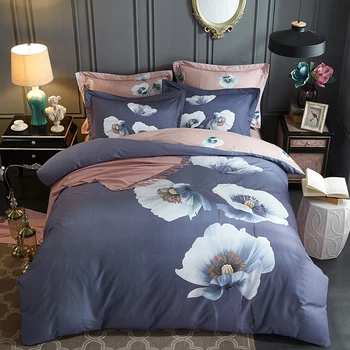 

100% Cotton Sanding Printed Flower Bedding Set Luxury Royal Bed Sheet Duvet Cover Pillowcase Queen King 4pcs