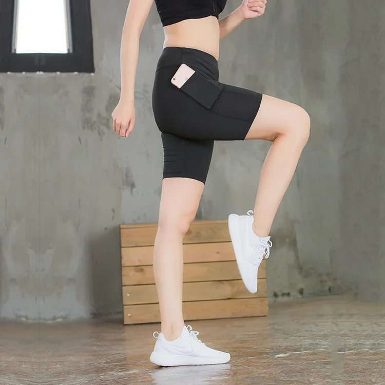 Женские шорты для йоги боковые карманы для фитнеса эластичные узкие быстросохнущие пот леггинсы короткие Femme Deporte Mujer работает плюс