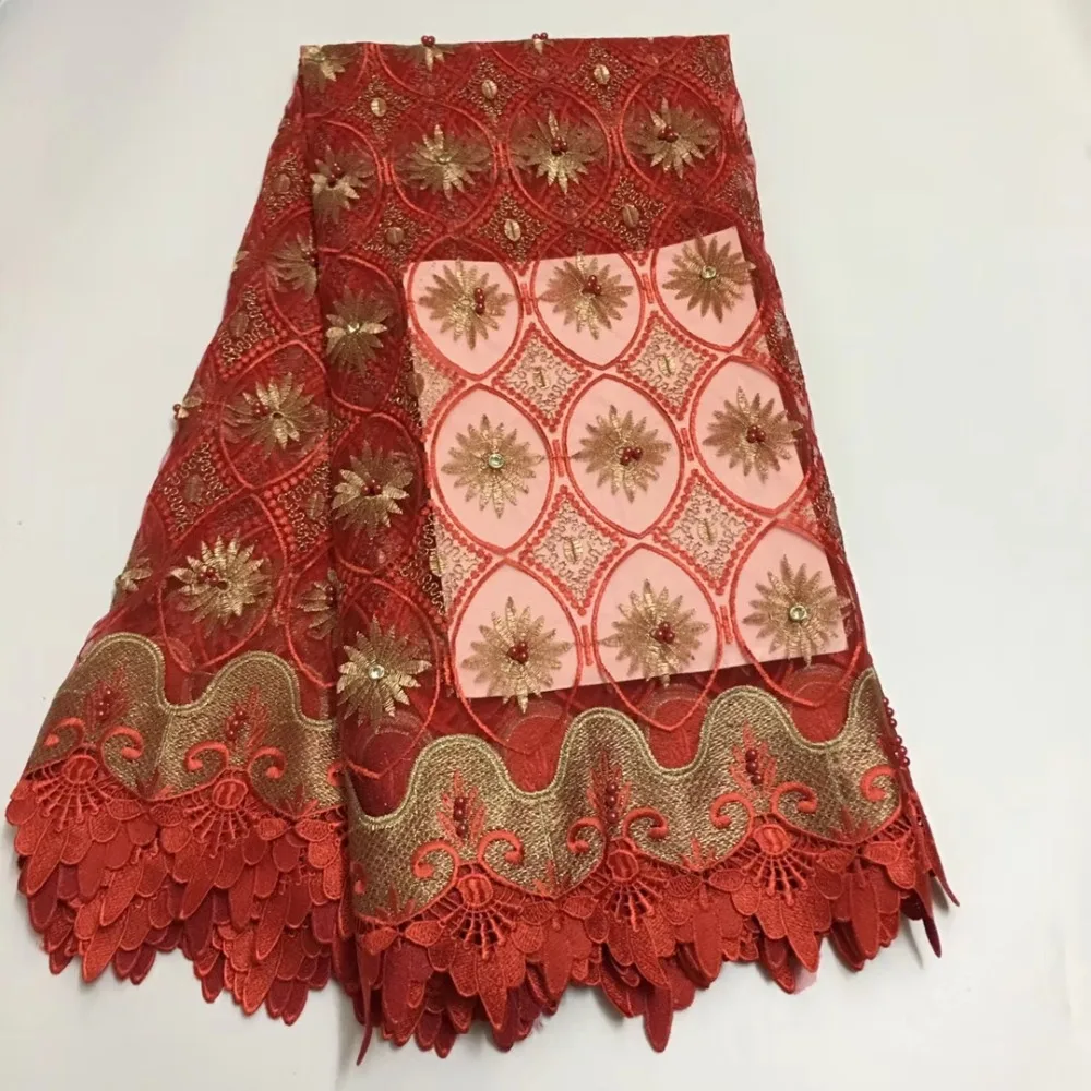

High Quality African beaded Lace Fabric French Net Embroidery net Tulle Lace Fabric For Nigerian party Dress ellano252