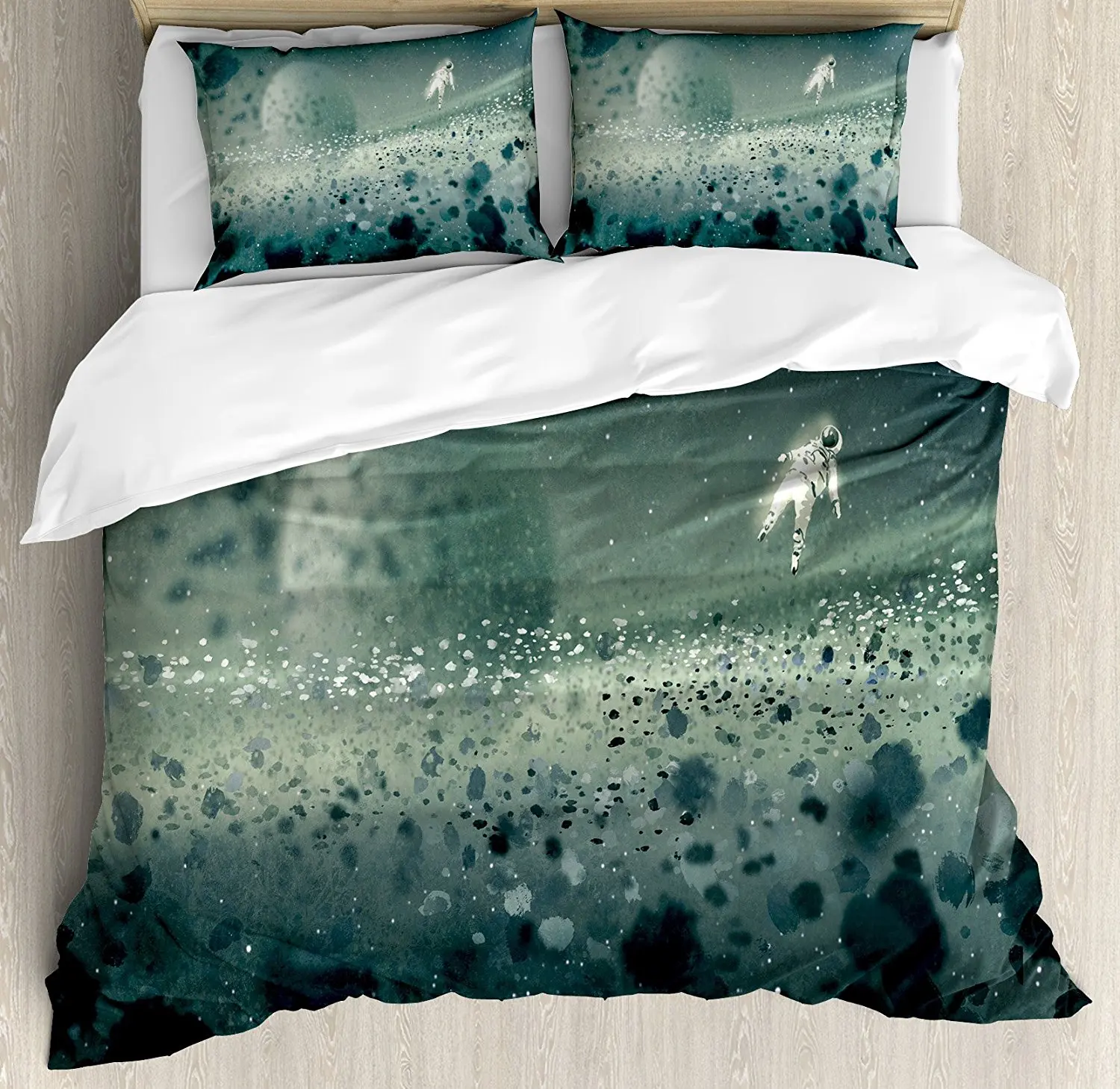 

Fantasy Art House Decor Duvet Cover Set Moon Journey of Astronaut on the Surface Outer Space Asteroid Field 4 Piece Bedding Set