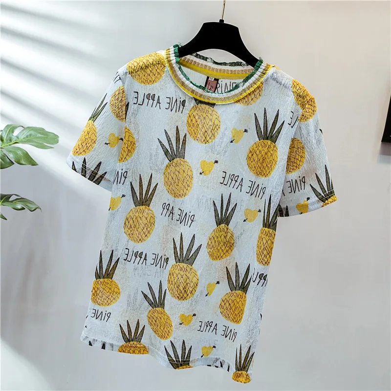 

pineapple Fruits Print Letter Oversized Women T Shirt Plus size 4xl short sleeve thin clothes summer funny korean vintage basic