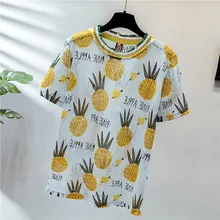 pineapple Fruits Print Letter Oversized Women T Shirt Plus size 4xl short sleeve thin clothes summer funny korean vintage basic майка print bar summer fruits