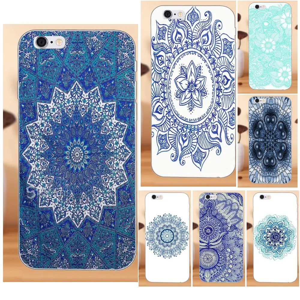 For Xiaomi Mi3 Mi4 Mi4C Mi4i Mi5 Mi 5S 5X 6 6X 8 SE A1 Max Mix 2 Note 3 4 TPU Print Case Mandala Blue Henna Style | Мобильные