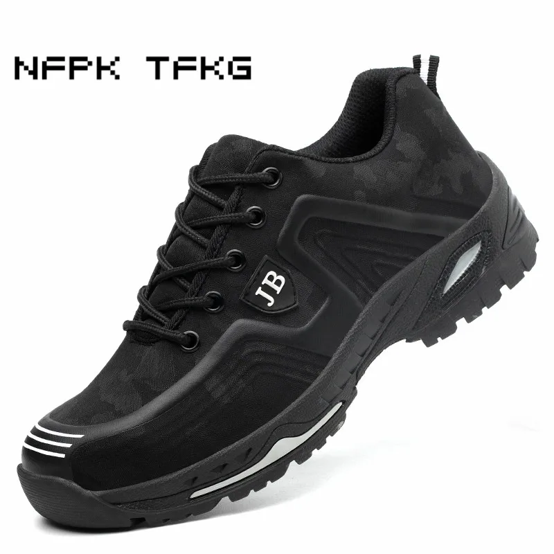

large size men casual construction site worker dress comfortable steel toe cover work safety shoes anti-pierce outdoors low boot